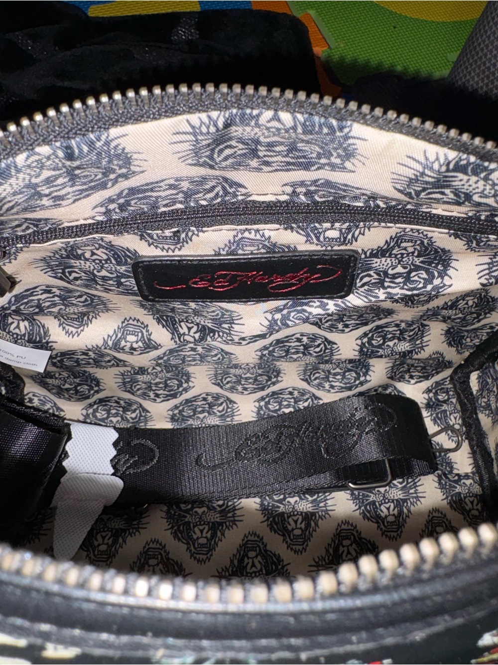 Ed Hardy Black Satchel with Multicolor Tattoo Motifs - Picture 3 of 3